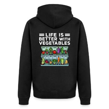 Medicine to Happiness Daily Dose of Vegetables - Unisex Premium Organic Zip Hoodie - black - Back - Nico (187cm)