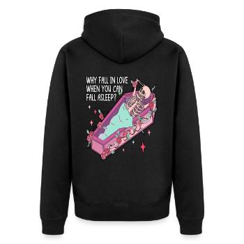 Warum sich verlieben, wenn man gegen den Valentinstag ist - Unisex Premium Bio Zip Hoodie - Schwarz - Hinten - Nico (187cm)