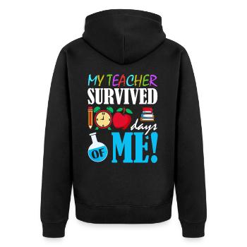 Mein Lehrer Hat 100 Tage Überlebt 100. Schultag - Unisex Premium Bio Zip Hoodie - Schwarz - Hinten - Nico (187cm)