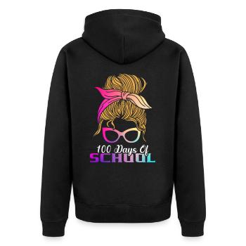 100 Tage Schule Feministisch Gebildete Lehrerin - Unisex Premium Bio Zip Hoodie - Schwarz - Hinten - Nico (187cm)
