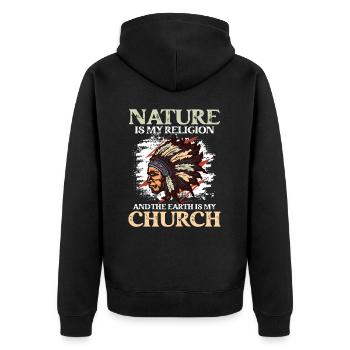 La nature est ma religion et la terre est mon église - Veste à capuche bio Premium Unisexe - noir - Dos - Nico (187cm)