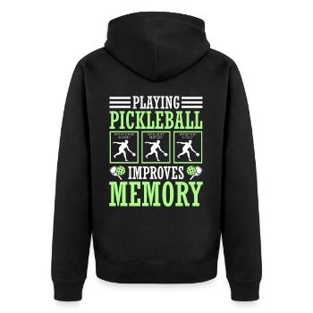 Pickleball play improves memory - Unisex Premium Organic Zip Hoodie - black - Back - Nico (187cm)