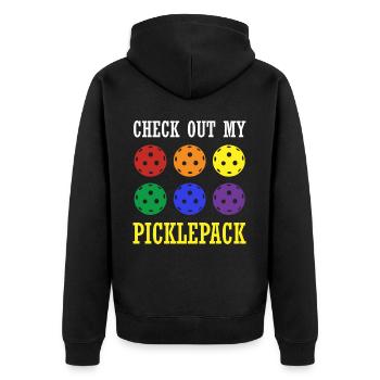 Überprüfen Sie Mein Picklepack Pickleball - Unisex Premium Bio Zip Hoodie - Schwarz - Hinten - Nico (187cm)