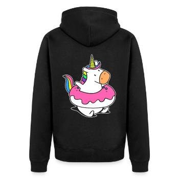 Regenbogen Einhorn Schwimmer Floaty Donut - Unisex Premium Bio Zip Hoodie - Schwarz - Hinten - Nico (187cm)