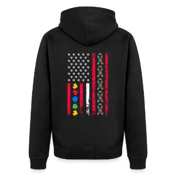 Autismus-bewusstseinsmonat Amerikanischer Sport - Unisex Premium Bio Zip Hoodie - Schwarz - Hinten - Nico (187cm)