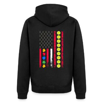 Autismus-bewusstseinsmonat Amerikanischer Sport - Unisex Premium Bio Zip Hoodie - Schwarz - Hinten - Nico (187cm)
