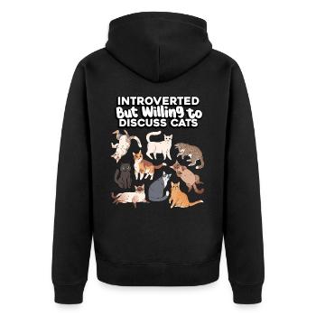 Chats introvertis, mais discutables - Veste à capuche bio Premium Unisexe - noir - Dos - Nico (187cm)