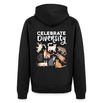 Celebrate Diversity Cats Love Toys Fur - Unisex Premium Organic Zip Hoodie - black - Back - Nico (187cm)