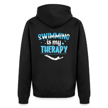 Schwimmen Ist Meine Therapie Sportlerin - Unisex Premium Bio Zip Hoodie - Schwarz - Hinten - Nico (187cm)