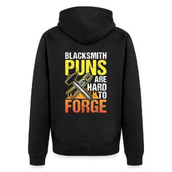 Blacksmith Puns Are Hard To Forge - Unisex Premium Bio Zip Hoodie - Schwarz - Hinten - Nico (187cm)