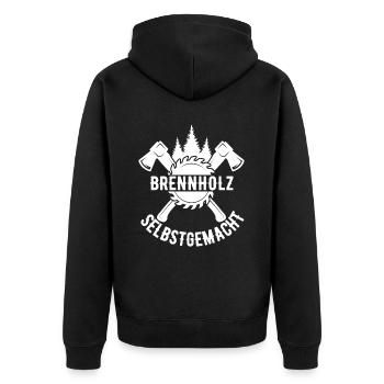 Brennholz Selbstgemacht Homemade Feuerholz - Unisex Premium Bio Zip Hoodie - Schwarz - Hinten - Nico (187cm)