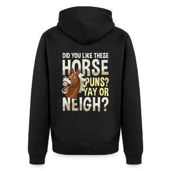 Did You Like These Horse Puns? YAY OR NEIGH? - Unisex Premium Bio Zip Hoodie - Schwarz - Hinten - Nico (187cm)