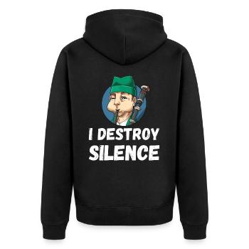 I Destroy Silence Dudelsack - Unisex Premium Bio Zip Hoodie - Schwarz - Hinten - Nico (187cm)
