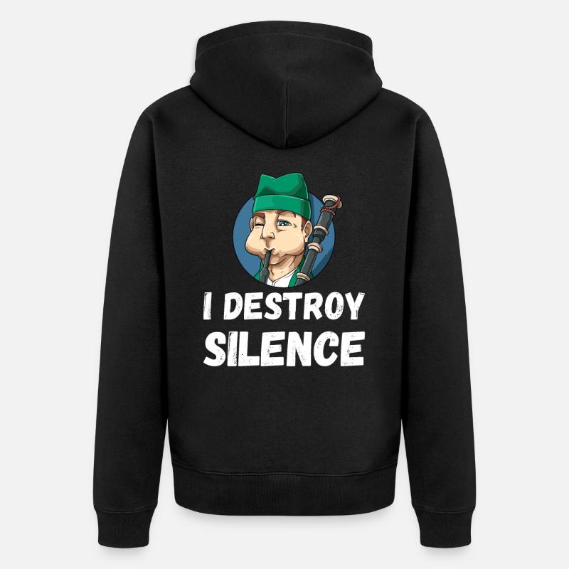I Destroy Silence Dudelsack - Unisex Premium Bio Zip Hoodie - Schwarz