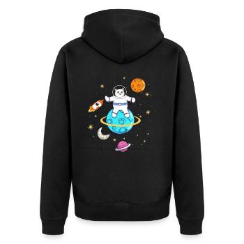 Astronautenliebhaber Katzenbesitzer - Unisex Premium Bio Zip Hoodie - Schwarz - Hinten - Nico (187cm)