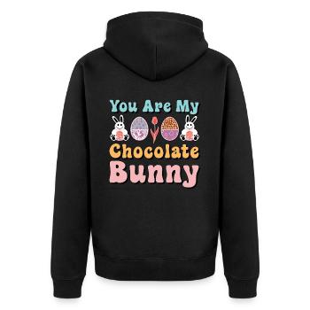 Du bist meine Schokolade lustige süße Ostern - Unisex Premium Bio Zip Hoodie - Schwarz - Hinten - Nico (187cm)