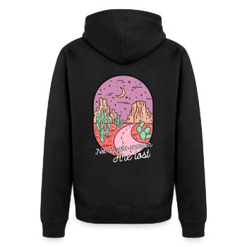 Nicht alle, die wandern, sind verloren Wandern Natur Camping - Unisex Premium Bio Zip Hoodie - Schwarz - Hinten - Nico (187cm)