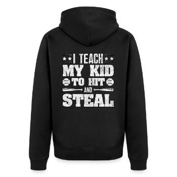 Ich bringe meinem Kind bei, Baseball-Eltern zu schlagen und zu stehlen - Unisex Premium Bio Zip Hoodie - Schwarz - Hinten - Nico (187cm)