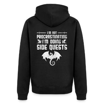 Ich procastiniere nicht, ich mache Side Rpg Gamer - Unisex Premium Bio Zip Hoodie - Schwarz - Hinten - Nico (187cm)