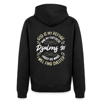 Gott Ist Meine Zuflucht Und Meine Festung Psalmen - Unisex Premium Bio Zip Hoodie - Schwarz - Hinten - Nico (187cm)