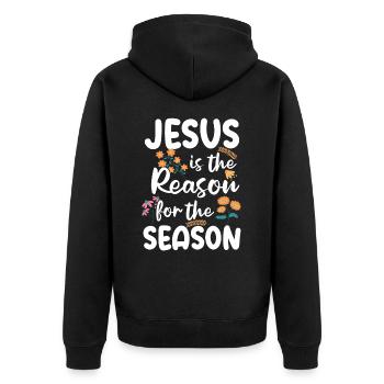 Jesus is the reason for the season - Unisex Premium Organic Zip Hoodie - black - Back - Nico (187cm)