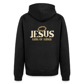 Jesus König Der Könige Dornenkrone Passion - Unisex Premium Bio Zip Hoodie - Schwarz - Hinten - Nico (187cm)