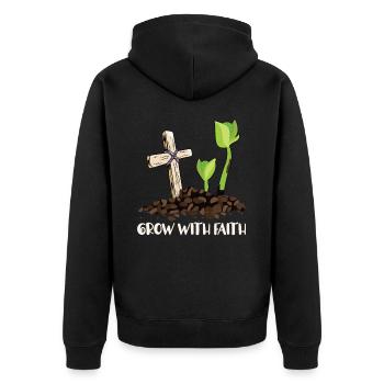 Mit Dem Glauben Wachsen Das Kreuz Christi Pflanzt - Unisex Premium Bio Zip Hoodie - Schwarz - Hinten - Nico (187cm)