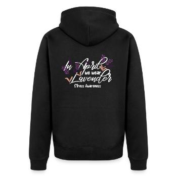 Im April Tragen Wir Lavendel - Die Blume Des - Unisex Premium Bio Zip Hoodie - Schwarz - Hinten - Nico (187cm)