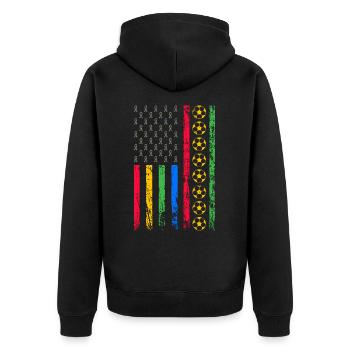 Amerikanische Sportflagge - Unisex Premium Bio Zip Hoodie - Schwarz - Hinten - Nico (187cm)