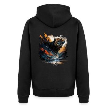 Tiger Motif Tiger Zoo Animals Art Tiger Head Motif - Unisex Premium Organic Zip Hoodie - black - Back - Nico (187cm)