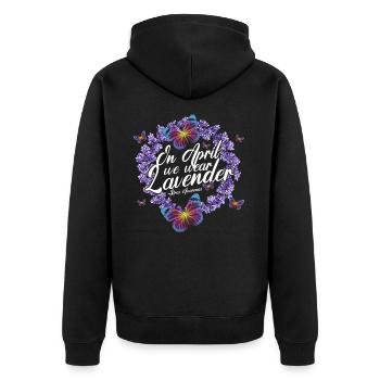 Im April Tragen Wir Lavendel Stress Awareness - Unisex Premium Bio Zip Hoodie - Schwarz - Hinten - Nico (187cm)