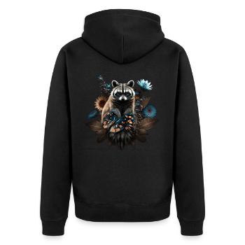 Waschbär Tiermotiv Waldtiere Wildtiere Lustig - Unisex Premium Bio Zip Hoodie - Schwarz - Hinten - Nico (187cm)