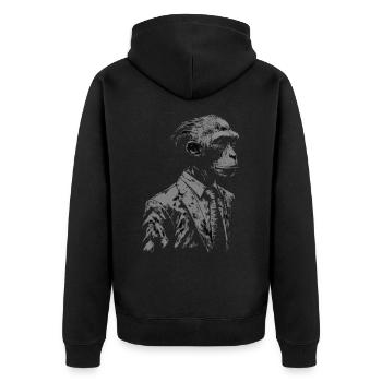 Affe Geschenkidee Monkey Zoo - Unisex Premium Bio Zip Hoodie - Schwarz - Hinten - Nico (187cm)