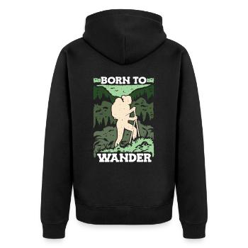 Born To Hiking Trekking Backpacker - Unisex Premium Organic Zip Hoodie - black - Back - Nico (187cm)