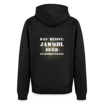 Das heißt Jawohl Herr Stabsbootsmann Bundeswehr - Unisex Premium Bio Zip Hoodie - Schwarz - Hinten - Nico (187cm)