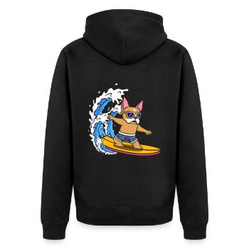 Surfbrett Hundeliebhaber Tier Hundezüchter Surfen - Unisex Premium Bio Zip Hoodie - Schwarz - Hinten - Nico (187cm)