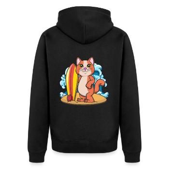 Surfing Cat Whisperer Surfer - Unisex Premium Organic Zip Hoodie - black - Back - Nico (187cm)