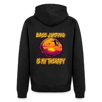 Base Jumping Is My Therapy - Unisex Premium Bio Zip Hoodie - Schwarz - Hinten - Nico (187cm)