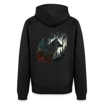 Wolf Tier Kunst Geschenk Tiermotiv - Unisex Premium Bio Zip Hoodie - Schwarz - Hinten - Nico (187cm)