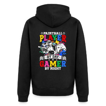 Paintball-spieler Bei Tag Gamer Bei Nacht Sport - Unisex Premium Bio Zip Hoodie - Schwarz - Hinten - Nico (187cm)