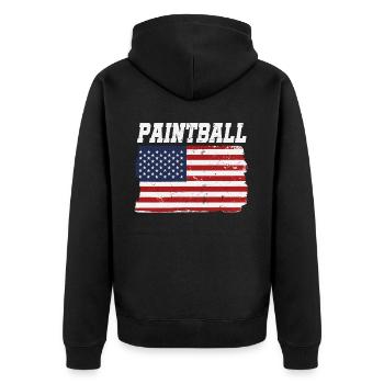 Paintball Patriotisch Amerikanisch - Unisex Premium Bio Zip Hoodie - Schwarz - Hinten - Nico (187cm)