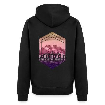 Photography is the beauty of life - Unisex Premium Organic Zip Hoodie - black - Back - Nico (187cm)