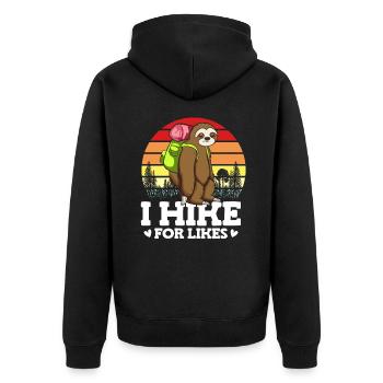 I Hike For Likes Wildlife Sloth Hiker Backpacker - Unisex Premium Organic Zip Hoodie - black - Back - Nico (187cm)