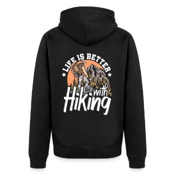 Life is better with hiking mountain backpack - Unisex Premium Organic Zip Hoodie - black - Back - Nico (187cm)