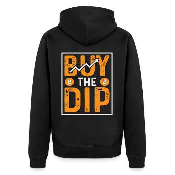 Kaufen Sie The Dip Crypto - Unisex Premium Bio Zip Hoodie - Schwarz - Hinten - Nico (187cm)