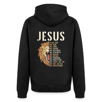 Jésus est mon Dieu Lion de Juda Chrétien - Veste à capuche bio Premium Unisexe - noir - Dos - Nico (187cm)