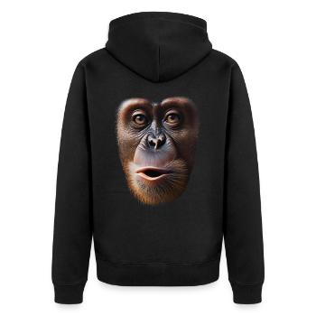 Funny Monkey T-Shirt - Unisex Premium Organic Zip Hoodie - black - Back - Nico (187cm)