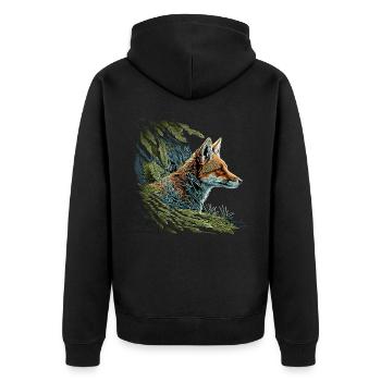 Fuchs Tierliebhaber Tierisch Tier Geschenkidee - Unisex Premium Bio Zip Hoodie - Schwarz - Hinten - Nico (187cm)