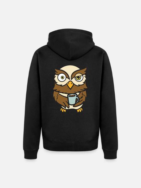 Owl Bird Owner Coffee Drinker - Unisex Premium Organic Zip Hoodie - black