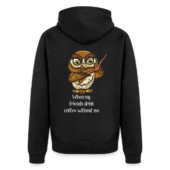 Owl friends me drinking coffee - Unisex Premium Organic Zip Hoodie - black - Back - Nico (187cm)